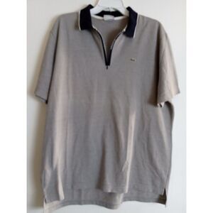 Lacoste Sport Men Grey Blue Trim Polo 1/4 Zip Short Sleeve Shirt size 7 or XXL